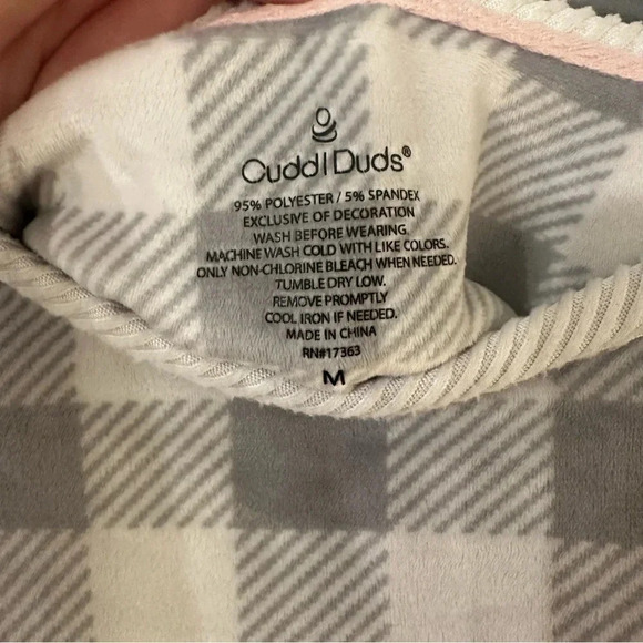 Cuddl Duds White and Gray Gingham Print Long Sleeve Fleece Top Size M - Picture 6 of 10